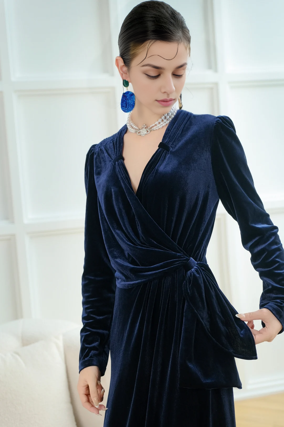 Robe en velours à épaules froncées | Robe de soirée à manches longues, robe de soirée formelle, robe d'hiver en velours, robe de demoiselle d'honneur, robe de bal